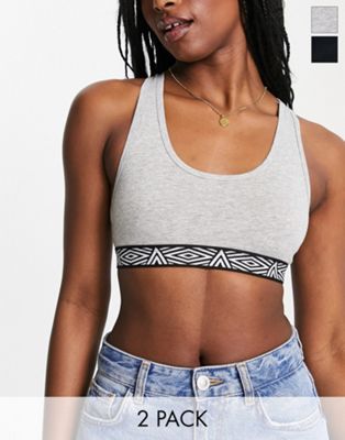 Umbro 2 pack racerback bra in black and grey marl (part of a set) - ASOS Price Checker