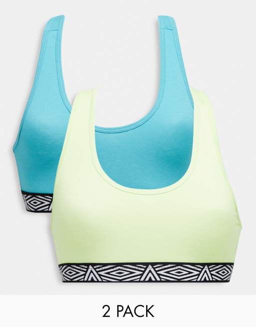 Umbro 2 pack co-ord racerback bra in green and turquoise