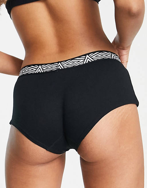 Buy Umbro Womens Two Pack Hipster Shorts Black/Grey Marl