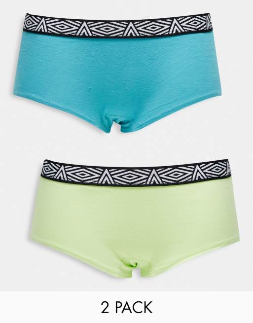 Umbro 2 pack hipster briefs in green and turquoise (part of a set)