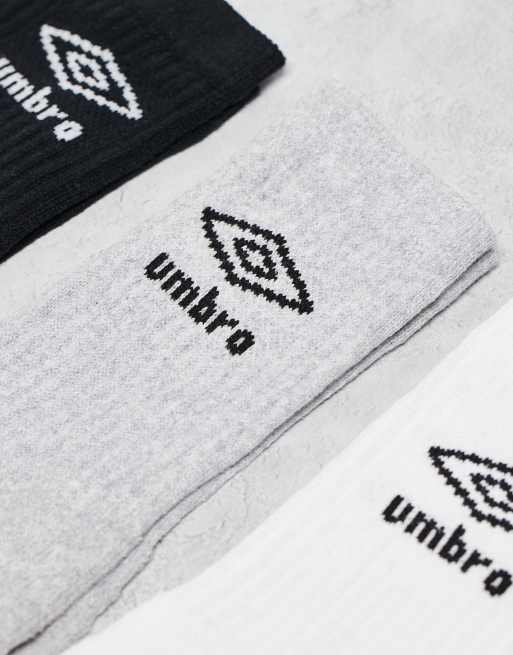 Umbro 3 pack crew socks in black grey and white, 2 of 3