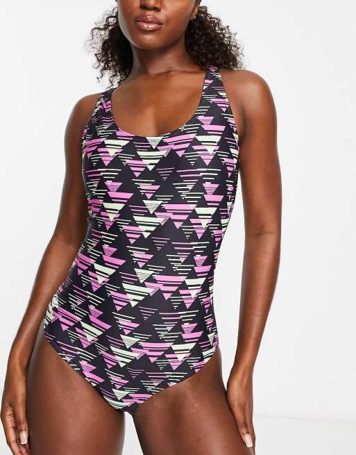 Umbro - Badpak met racer back en veelkleurige ruitprint in zwart, 3 van 4