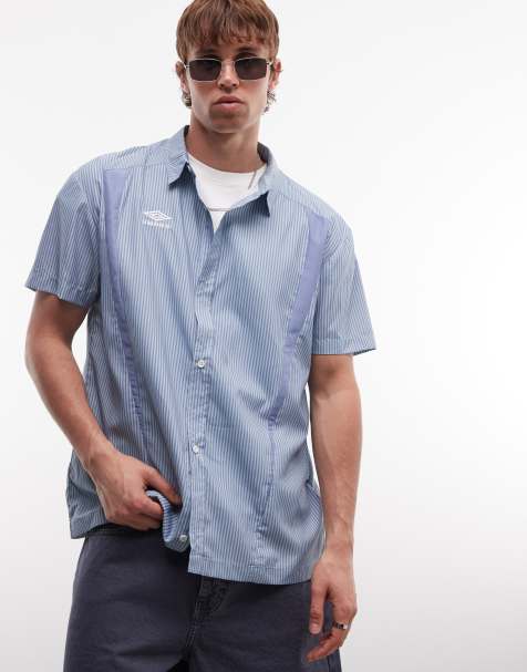 Umbro - Camicia squadrata a maniche corte blu a righe - view 1