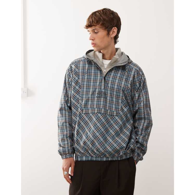Umbro checked cagoule windbreaker jacket in gray and blue | ASOS