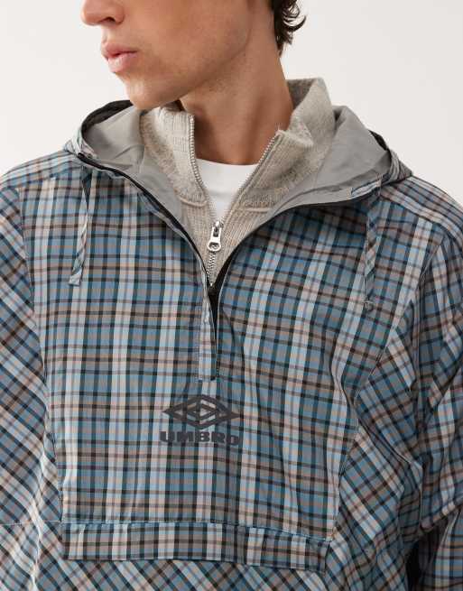 Umbro checked cagoule windbreaker jacket in gray and blue | ASOS