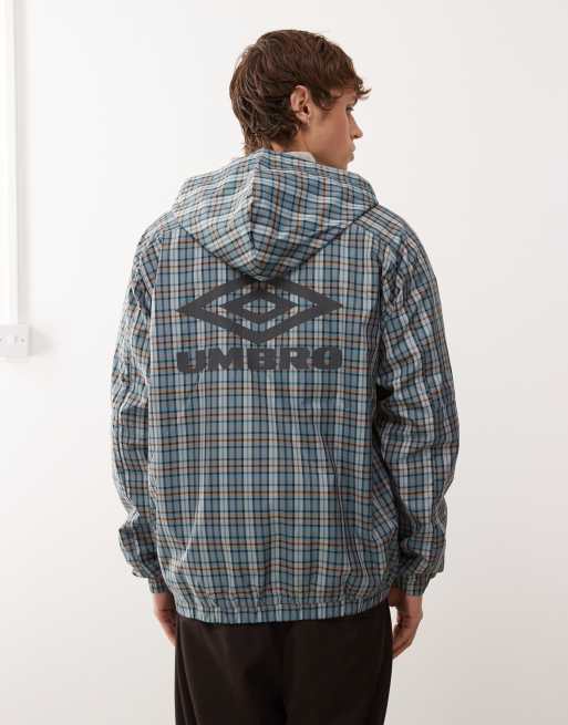 UMBRO チェック柄 ナイロンジャケット Umbro checked cagoule windbreaker jacket in gray and blue | ASOS