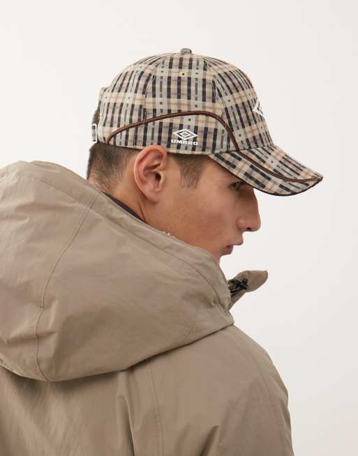 Umbro checked print logo cap in beige