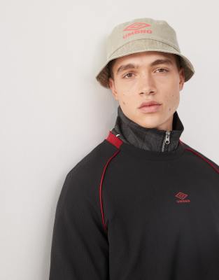 drill bucket hat in red-Gray