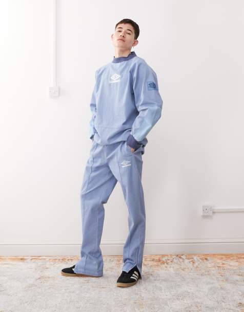 Umbro Drill embroidered logo pants in blue 