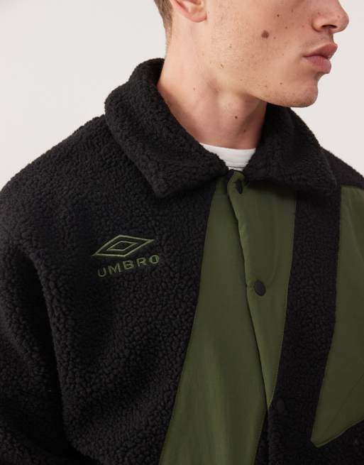 Umbro fleece coach jacket in black and green | ASOS