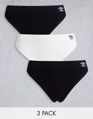 Umbro Guro 3 pack seamless high waisted briefs in black and white