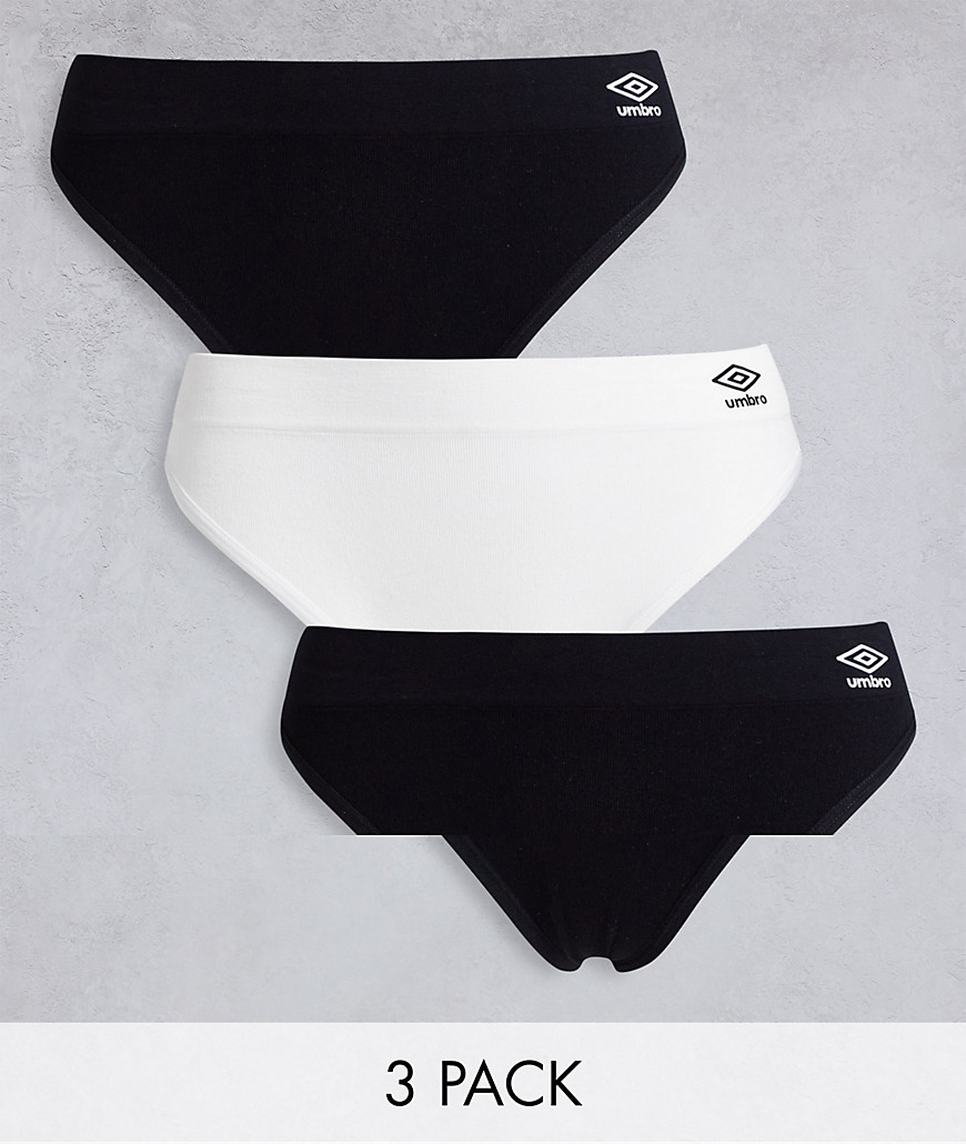 Umbro Guro – 3er-Pack nahtlose Slips in Schwarz und Weiß mit hohem Bund-Bunt