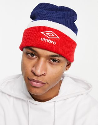Umbro Home Turf beanie in navy and red