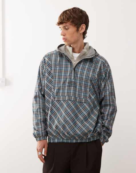 Umbro – Karierte Windjacke in Grau und Blau im Cagoule-Stil - view 1