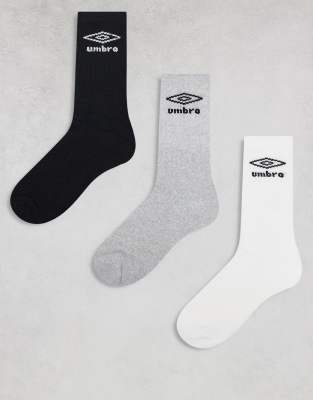 Umbro - Lot de 3 paires de chaussettes - Noir, gris et blanc-Multicolore