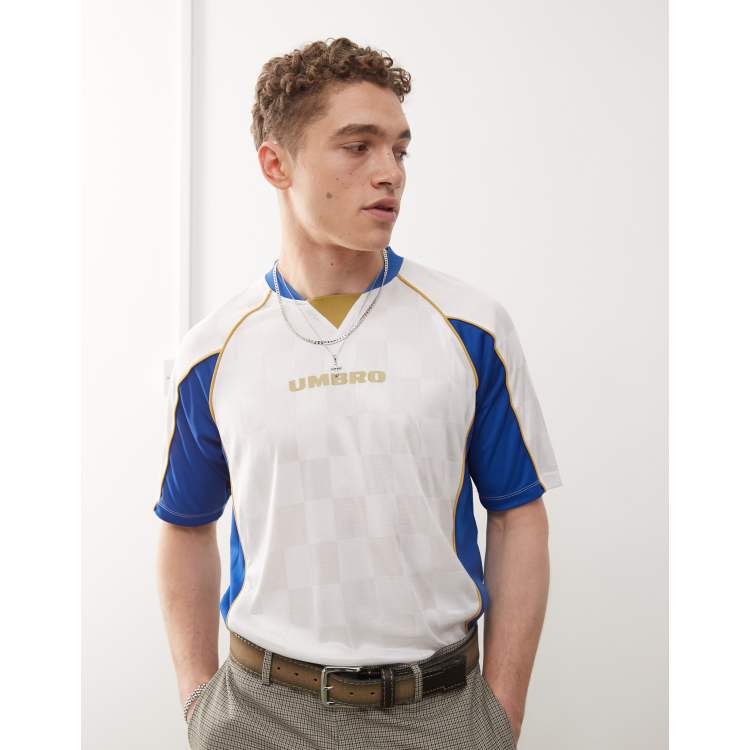Umbro panelled jersey t-shirt in white and blue ASOS
