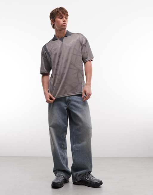 Umbro - Recht oversized voetbalshirt in grijs en zwart, 3 van 5