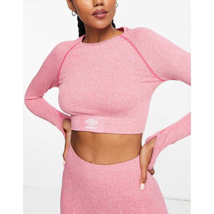 Umbro seamless ribbed long sleeve crop top in pink marl