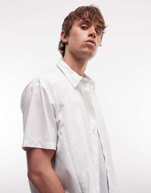 Umbro short sleeve boxy shirt in white stripe, 5 of 5