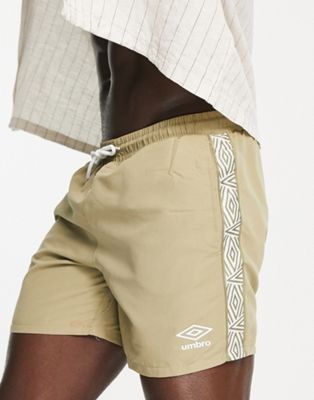 Umbro side taped logo swim shorts in khaki