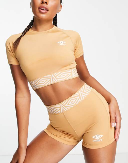 Umbro - T-shirt crop top d'ensemble avec taille en jacquard - Taupe