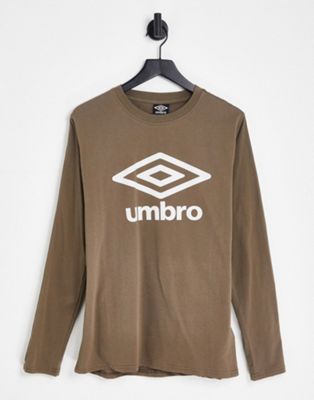 Umbro taped large logo long sleeve t-shirt in charcoal