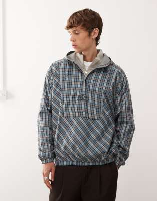 Umbro - Veste coupe-vent à carreaux avec capuche - Gris et bleu