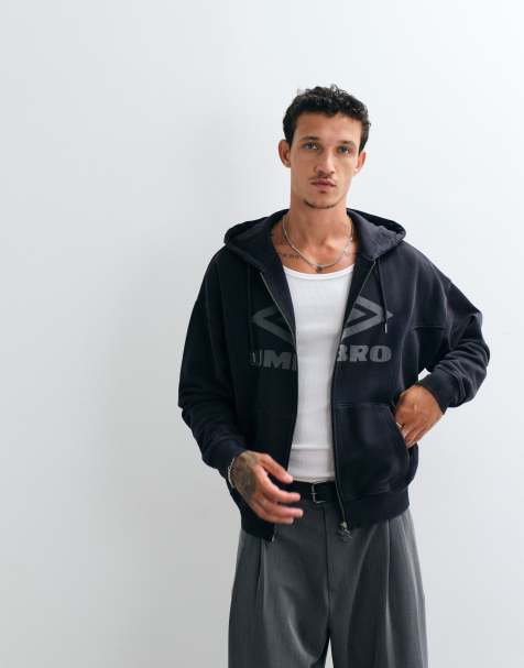 Umbro washed zip through hoodie in black - view 1