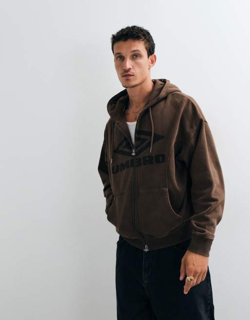Umbro Washed Zip Through Hoodie in brown, 2 of 5