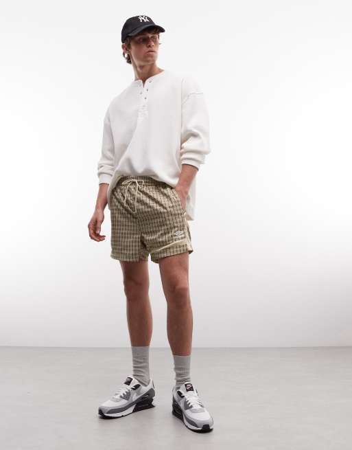 Umbro woven football shorts in brown check , 2 of 5