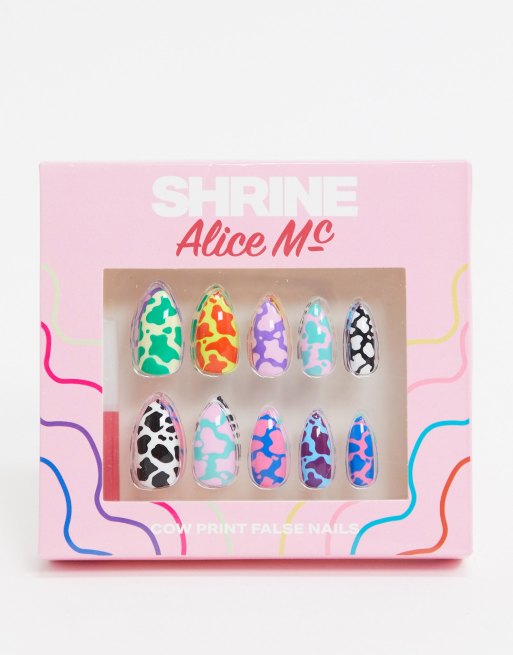 Uñas postizas con estampado de vaca de Shrine X Alice MC