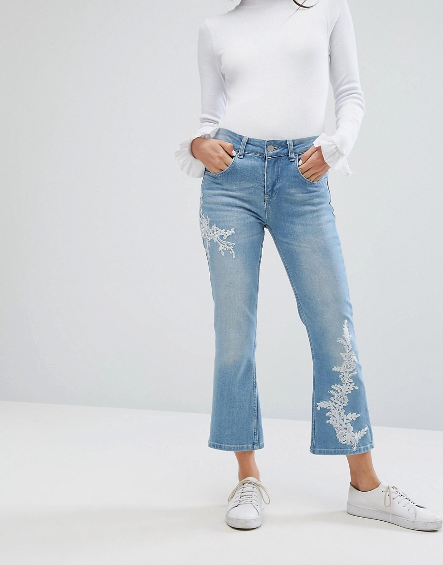Uncivilised Embroidered Side Flared Jeans-Blue