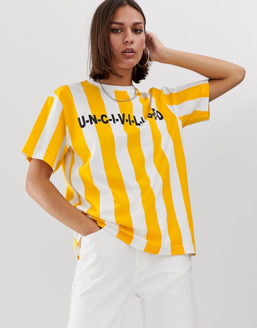 Uncivilised stripe logo t-shirt-Yellow