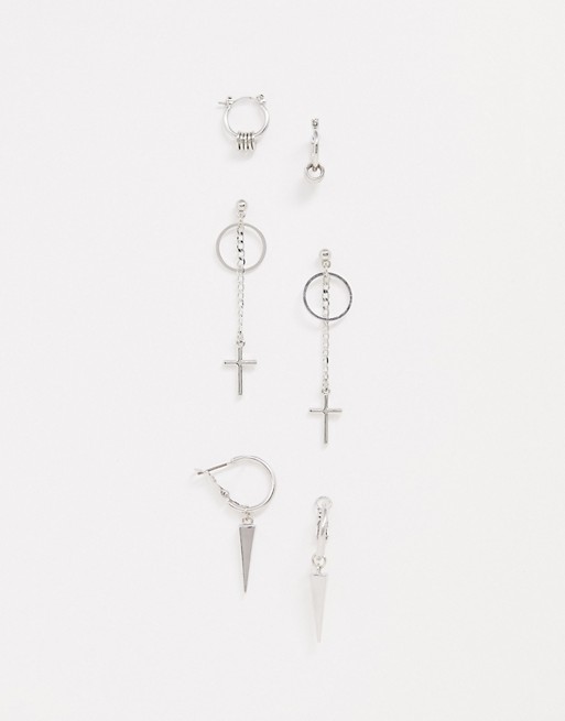Uncommon Souls 3 pack earrings in silver