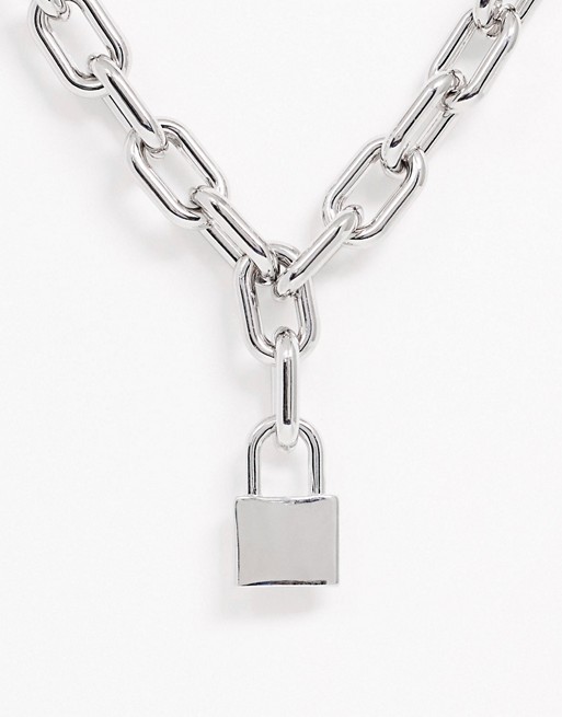 Uncommon Souls chunky neck chain with padlock charm in silver