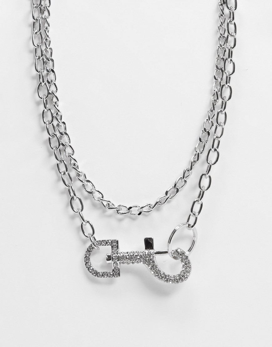 Uncommon Souls chunky neckchain with rhinestone clip in silver