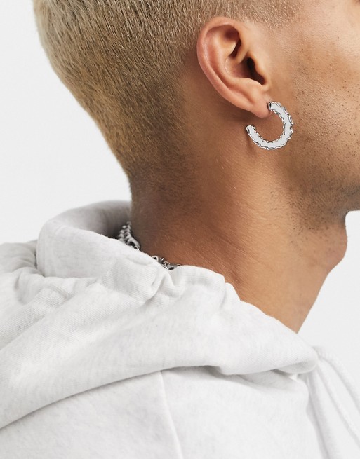 Uncommon Souls hoop earrings in silver with razor cut edges