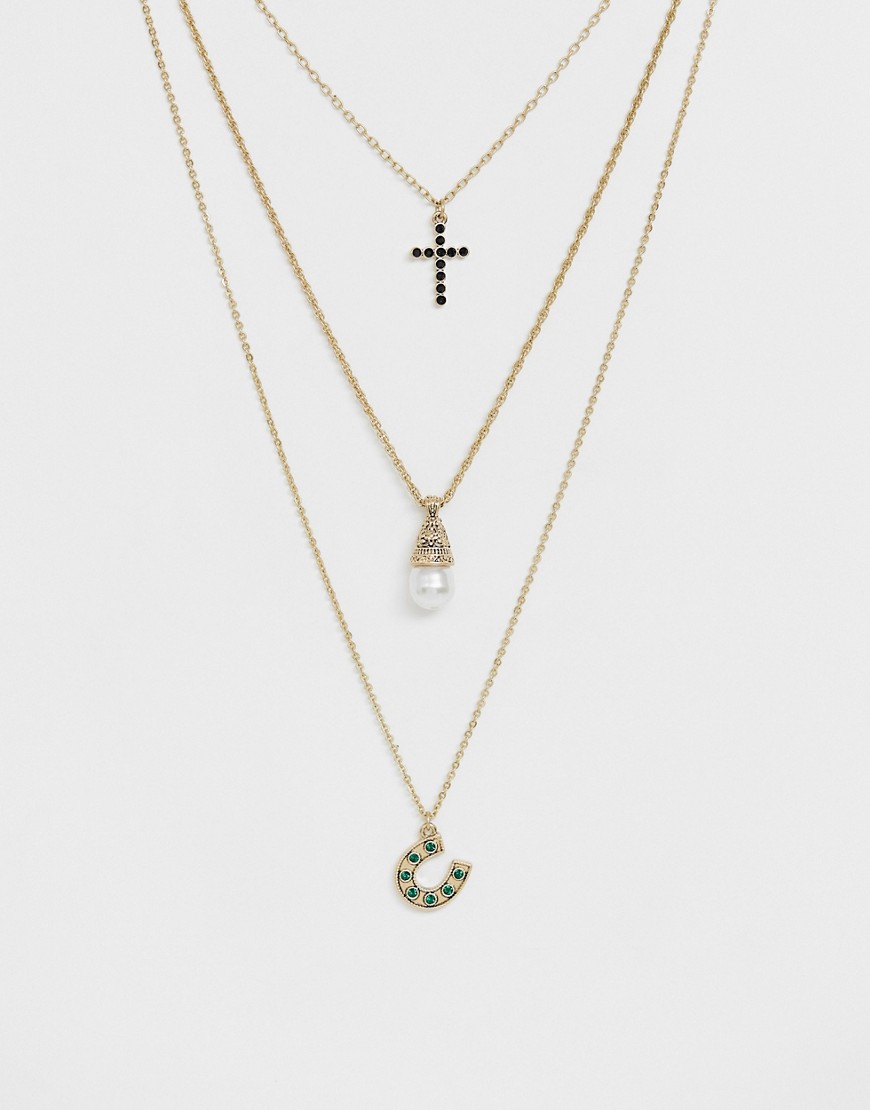 Uncommon Souls layered cross neck chain in gold