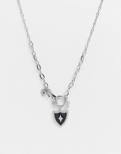 Uncommon Souls neckchain in silver with shield and hand pendant