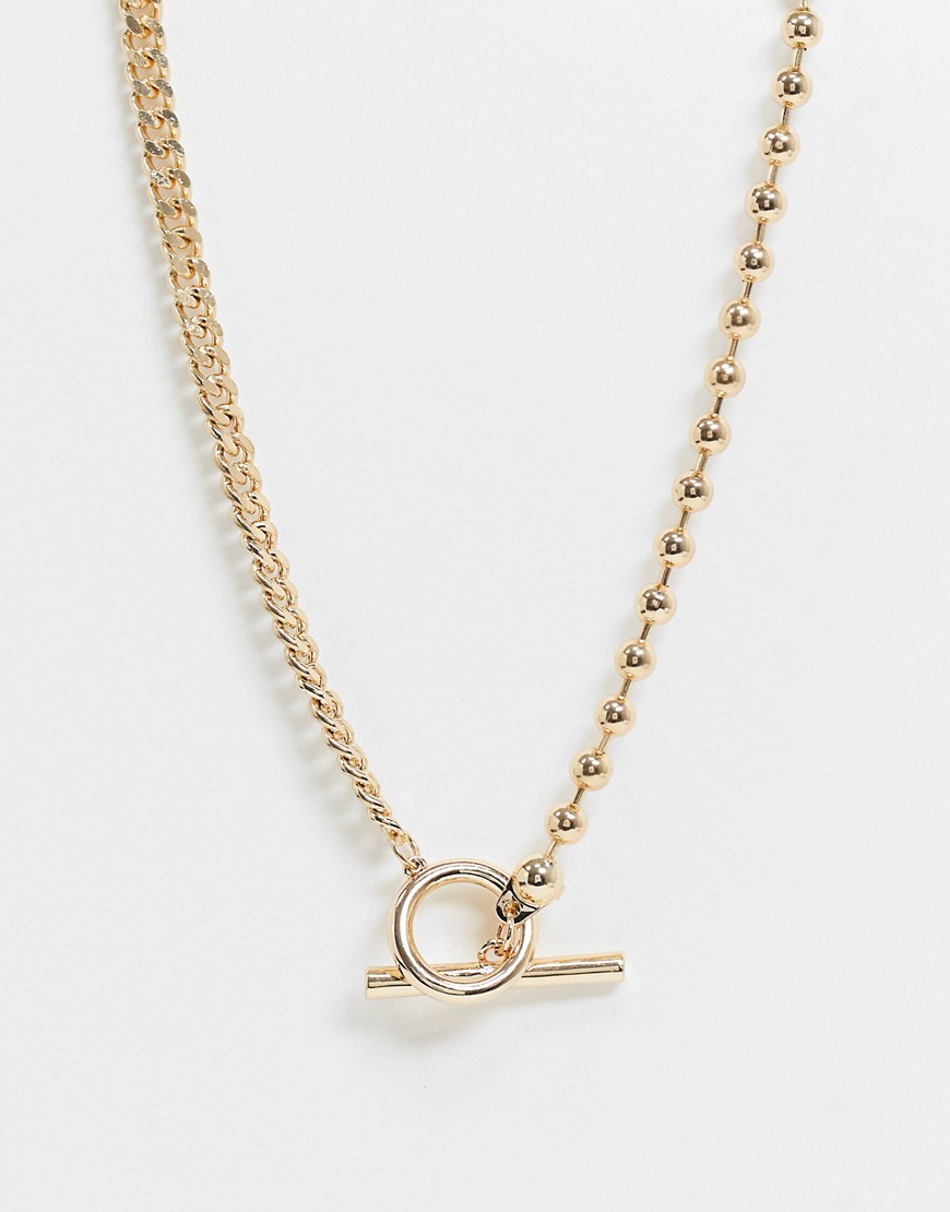 Uncommon Souls necklace in silver with mixed chain detail and t-bar closure-Gold