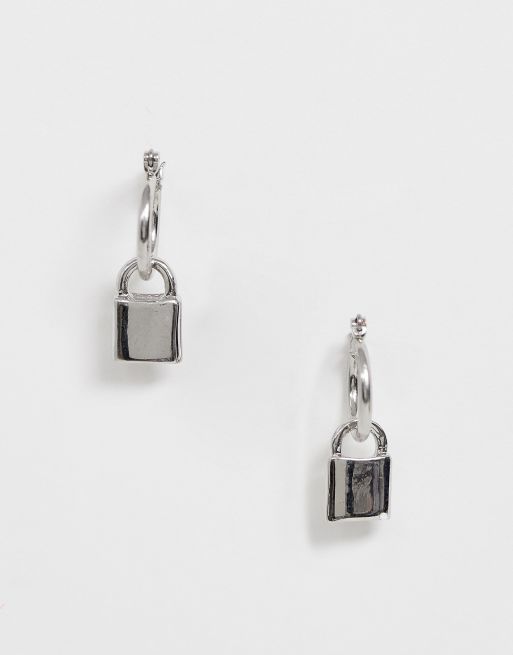 Uncommon Souls padlock drop earrings in silver