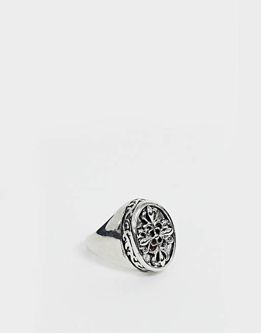 Uncommon Souls signet ring with cross detail in silver