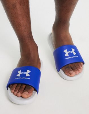 Under Armour Ansa Fix sliders in grey and blue
