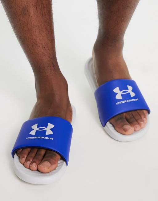 Under Armour Ansa Fix sliders in grey and blue ASOS