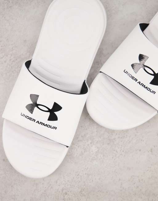 Under armour white flip shop flops