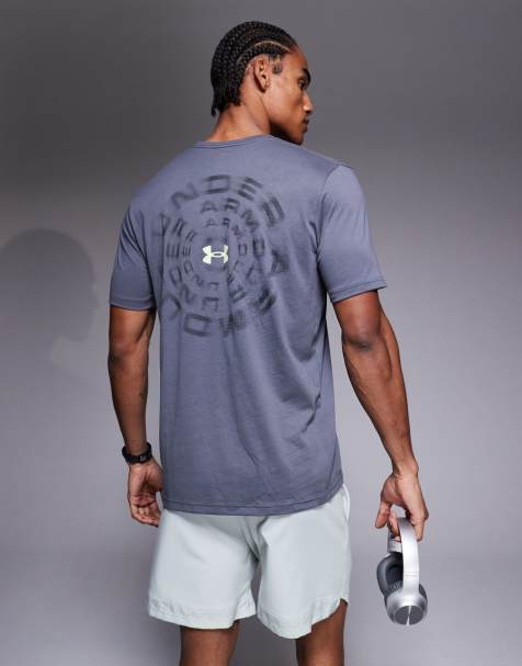 Under Armour back print short sleeve t-shirt in castlerock grey