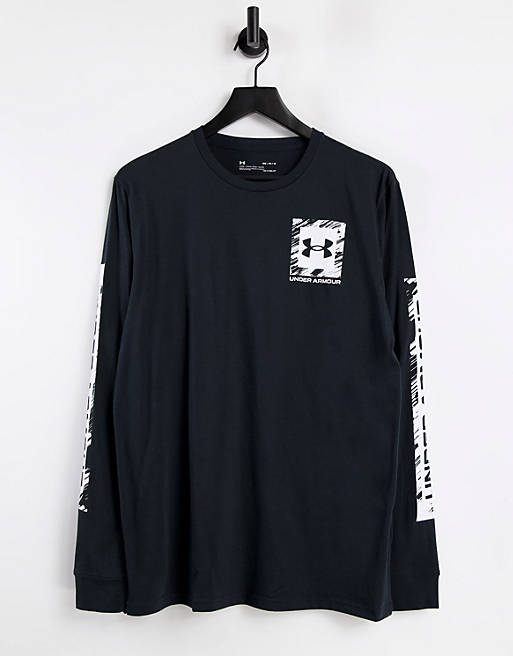 Under Armour box logo stretch long sleeve top in black and white