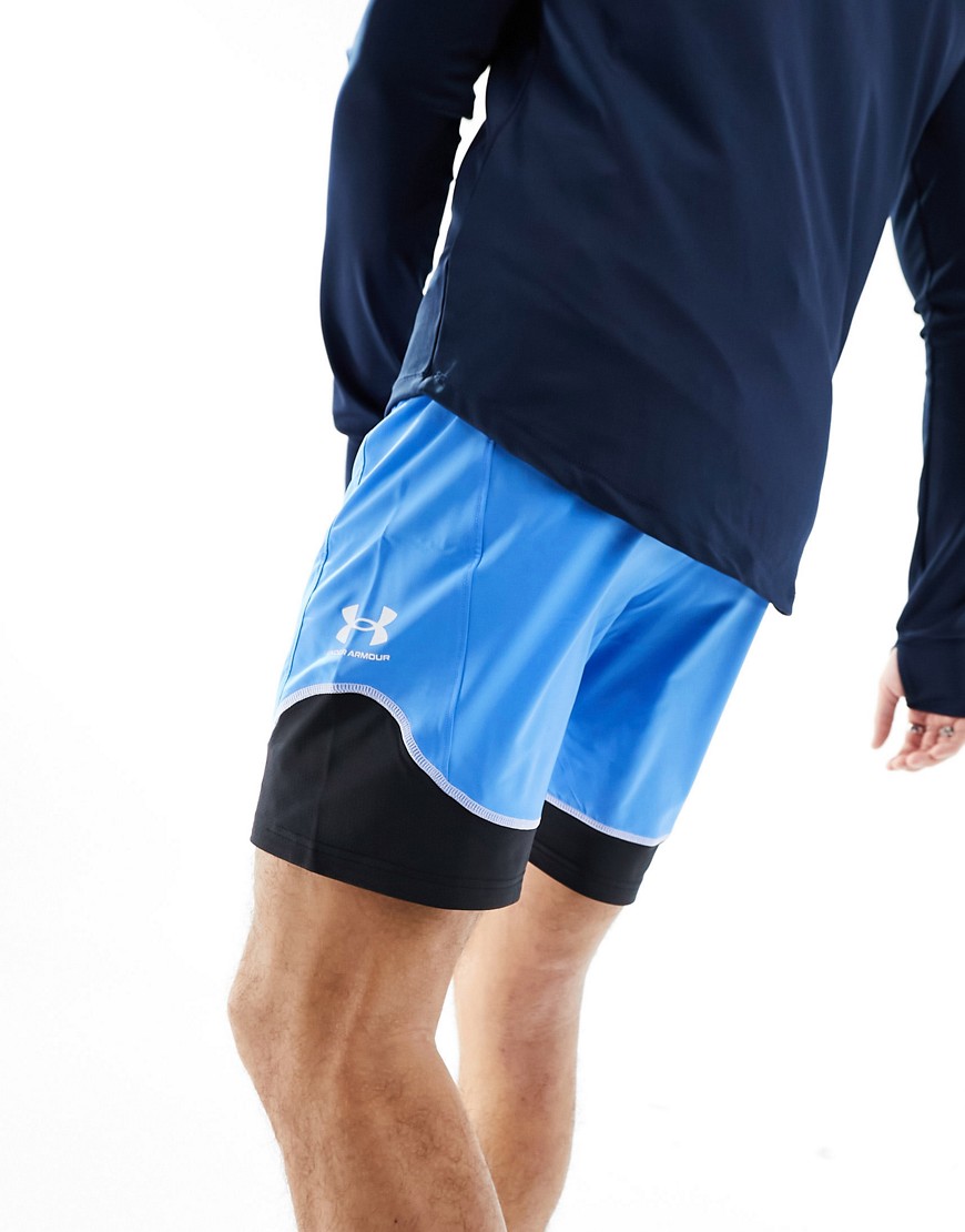 Under Armour Challenger Pro training shorts in blue and black