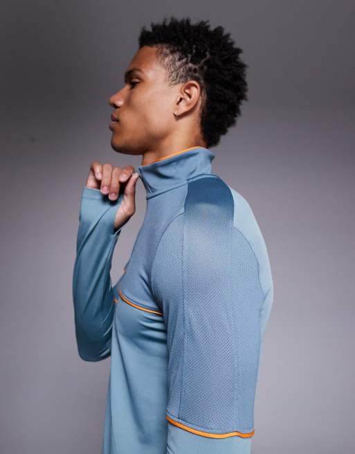 Under Armour - Challenger - Top sportivo con zip corta blu diaspro e arancione, 4 di 5