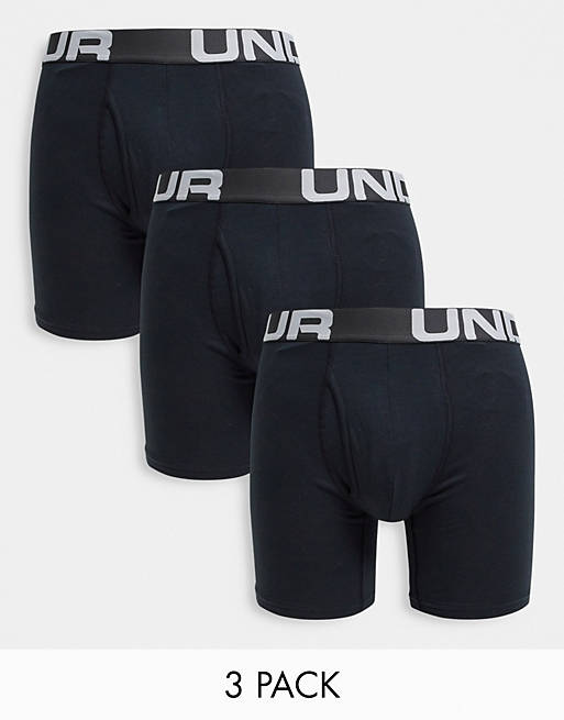 Under Armour Charged cotton 6 in boxers in black 3 pack